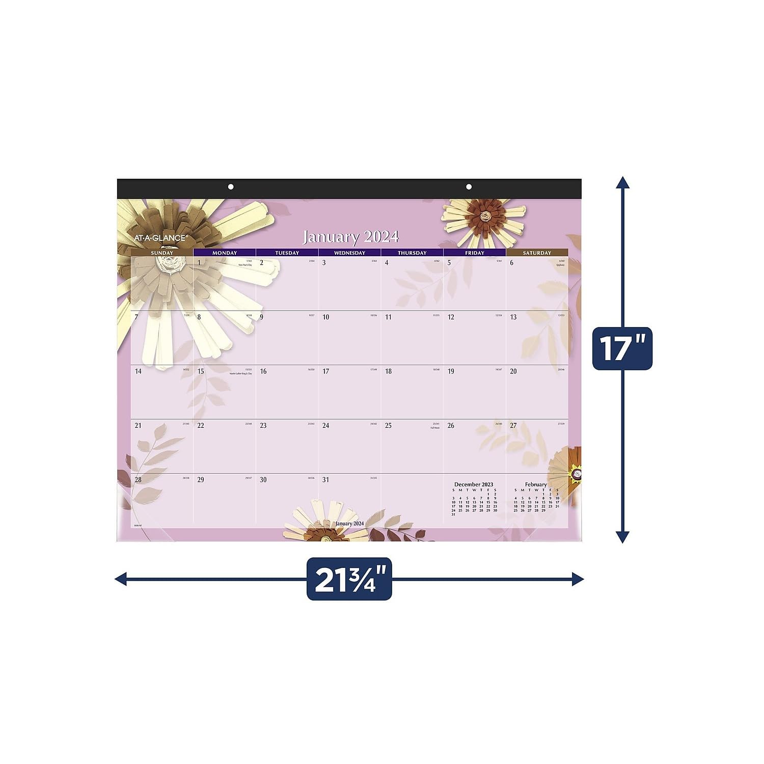 2024 AT-A-GLANCE® Paper Flowers Monthly Desk Pad Calendar, 21-3/4" x 17", January To December 2024, 5035