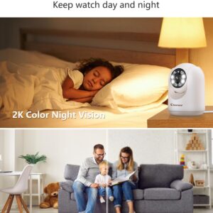 Jennov 2K Pan/Tilt Indoor Cameras for Home Security - 2.4 GHz Pet Dog Camera with Phone App, WiFi Baby Camera Monitor, Color Night Vision, Motion Detection, Auto Tracking, Compatible with Alexa