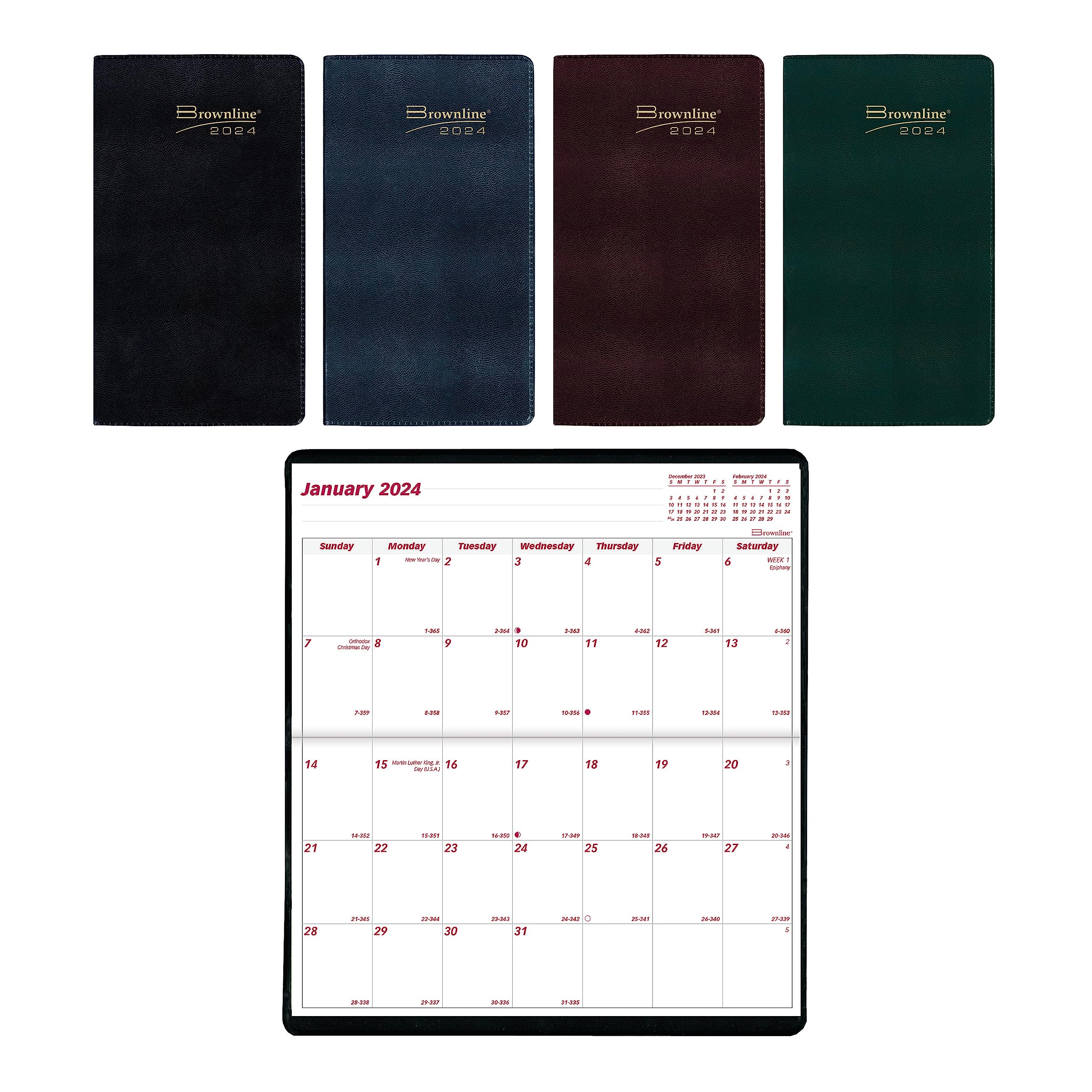 Brownline 2024 Essential Monthly Two-Year Pocket Planner, January 2024 to December 2025, Stitched Binding, 6.5" x 3.5", Assorted Colors (CA24.AST-24)