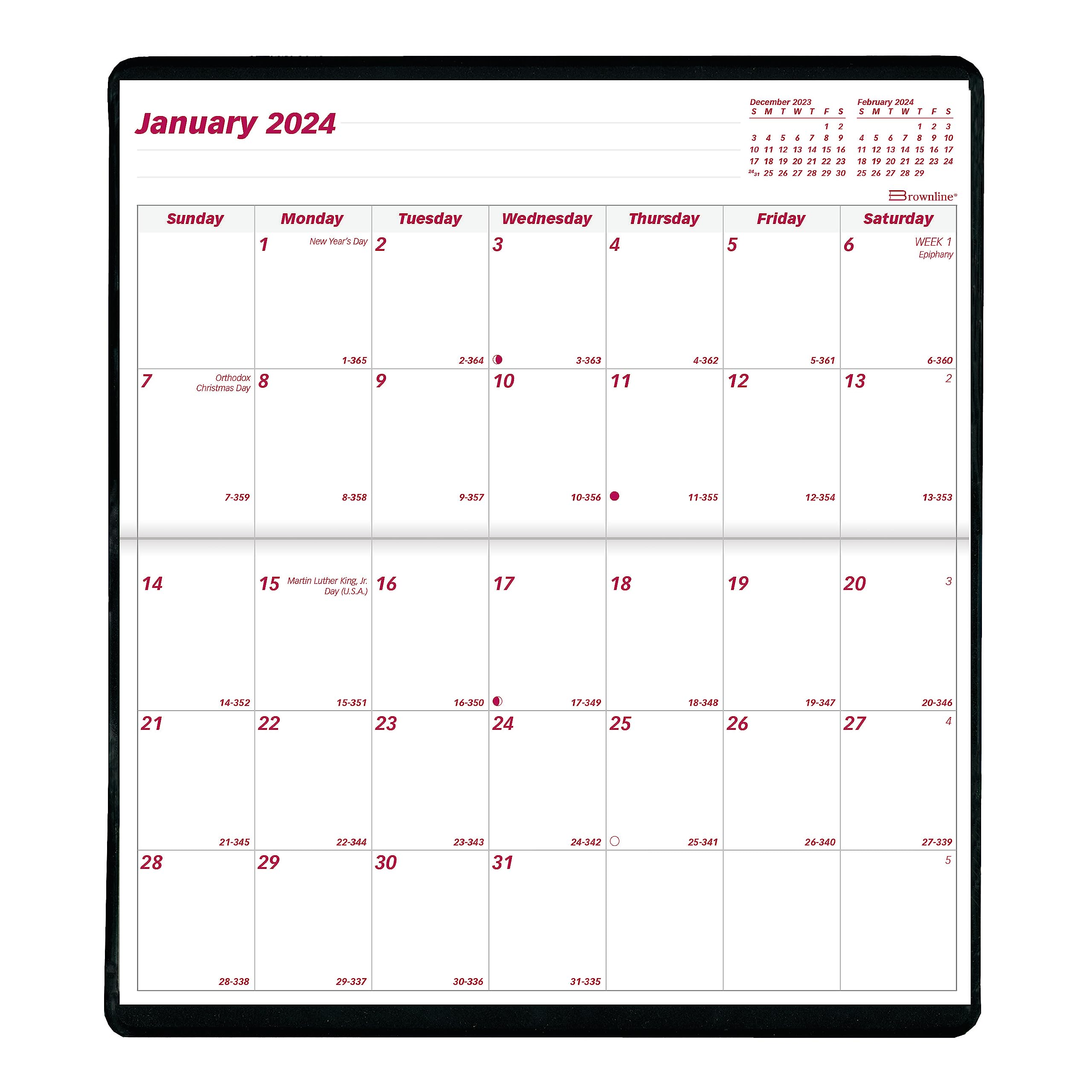 Brownline 2024 Essential Monthly Two-Year Pocket Planner, January 2024 to December 2025, Stitched Binding, 6.5" x 3.5", Assorted Colors (CA24.AST-24)