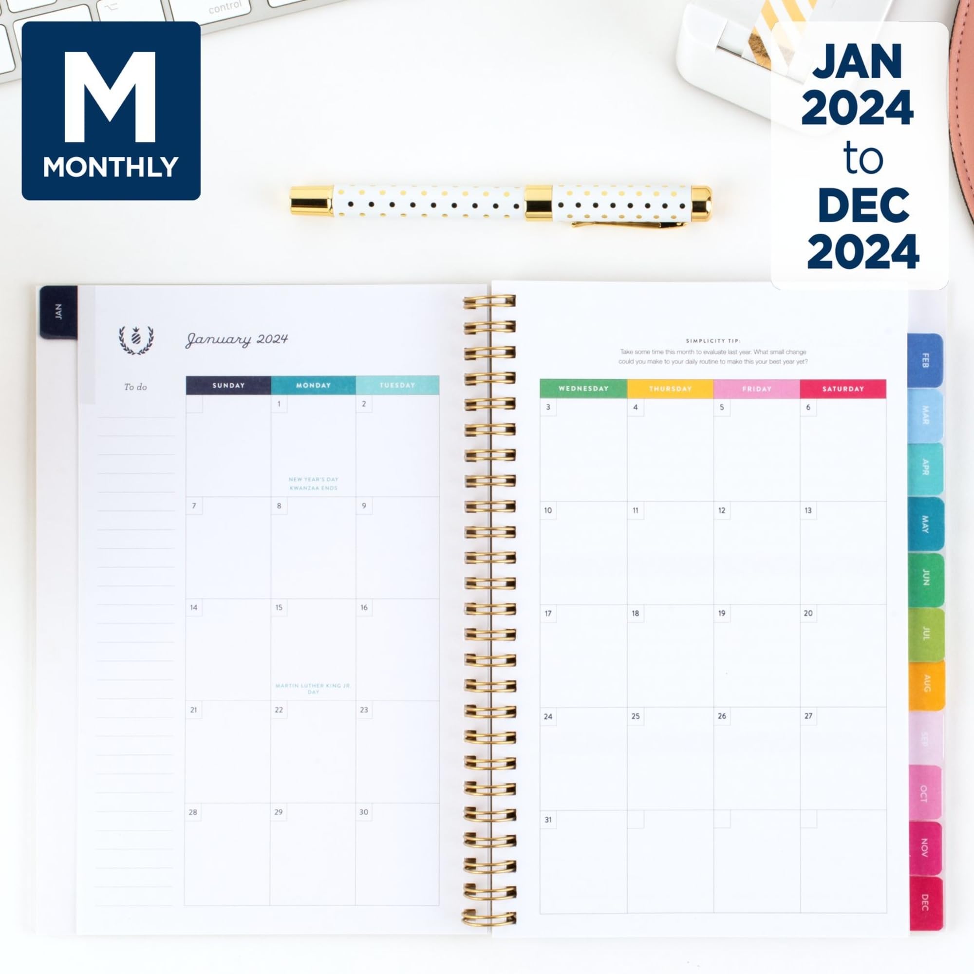 2024 Simplified by Emily Ley for AT-A-GLANCE® Weekly/Monthly Planner, 5-1/2" x 8-1/2", Cream Blossoms, January to December 2024, EL19-200