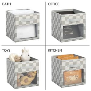 mDesign Fabric Nursery/Playroom Closet Storage Organizer Bin Box, Front Handle/Window for Cube Furniture Shelving Unit, Hold Toys, Clothes, Diapers, Bibs, 4 Pack, Gray Checkered