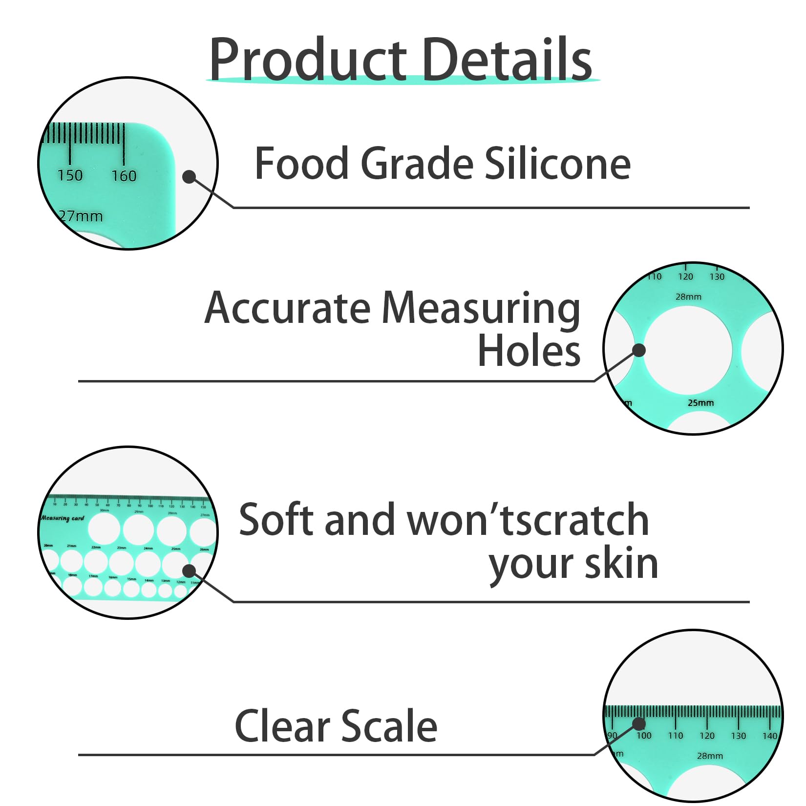 Nipple Rulers for Flange Sizing, 4pcs Silicone Nipple Flange Measuring Tool for Breast Pump Flange Size, Breast Pump Shield Nipple Sizing Measurement Tool for Flanges, Including 2 Flange Rulers