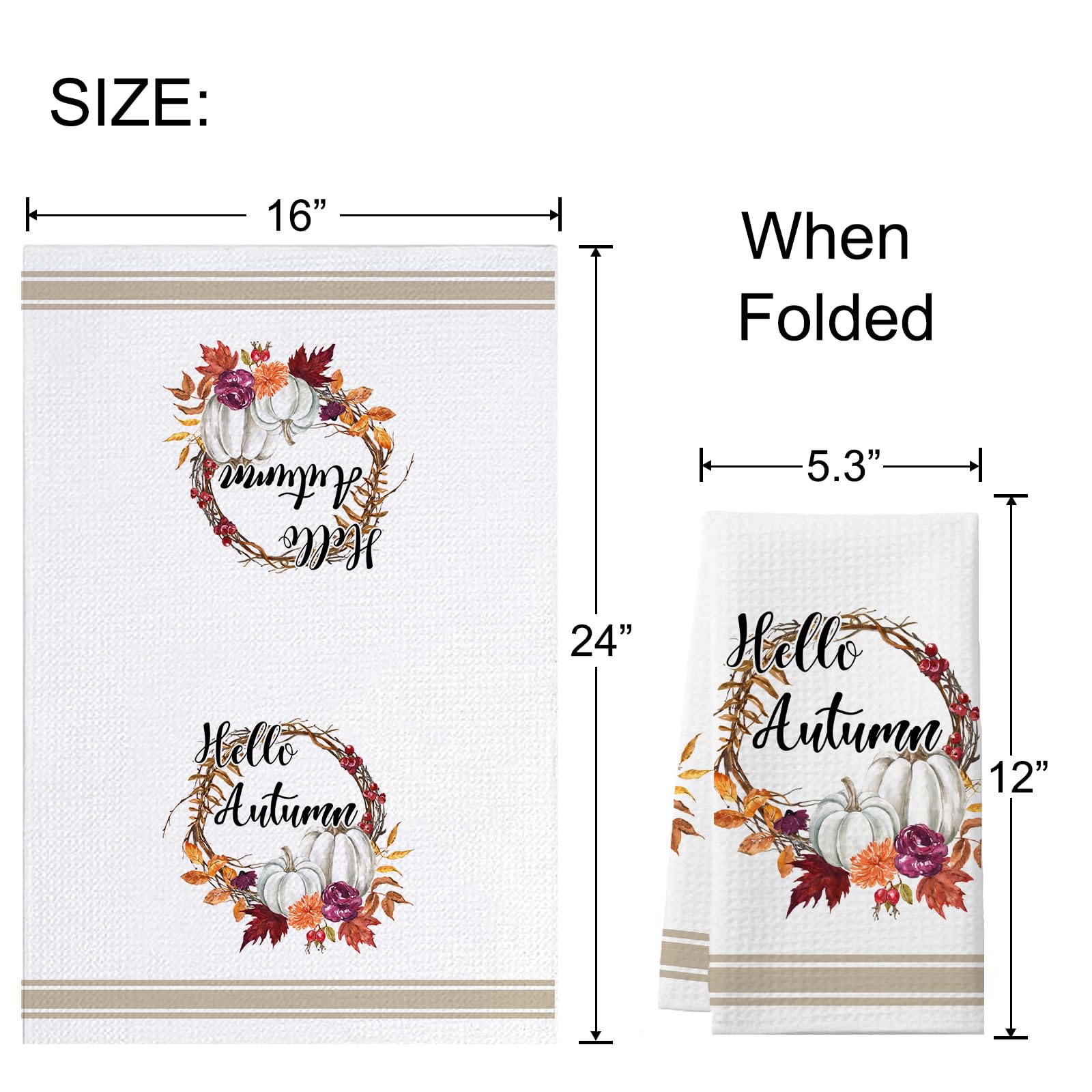 PAJAROAZUL Fall Kitchen Towels Set of 4 Decorative Autumn Pumpkin Seasonal Dish Towels, 16 X 24 Inch Fall Thanksgiving Farmhouse Decoration Absorbent Drying Tea Towel Hand Cloth for Home Kitchen