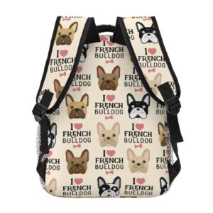 Juoritu I Love French Bulldog Backpacks, Laptop Backpacks for Travel Work Gifts, Lightweight Bookbags for Men and Women