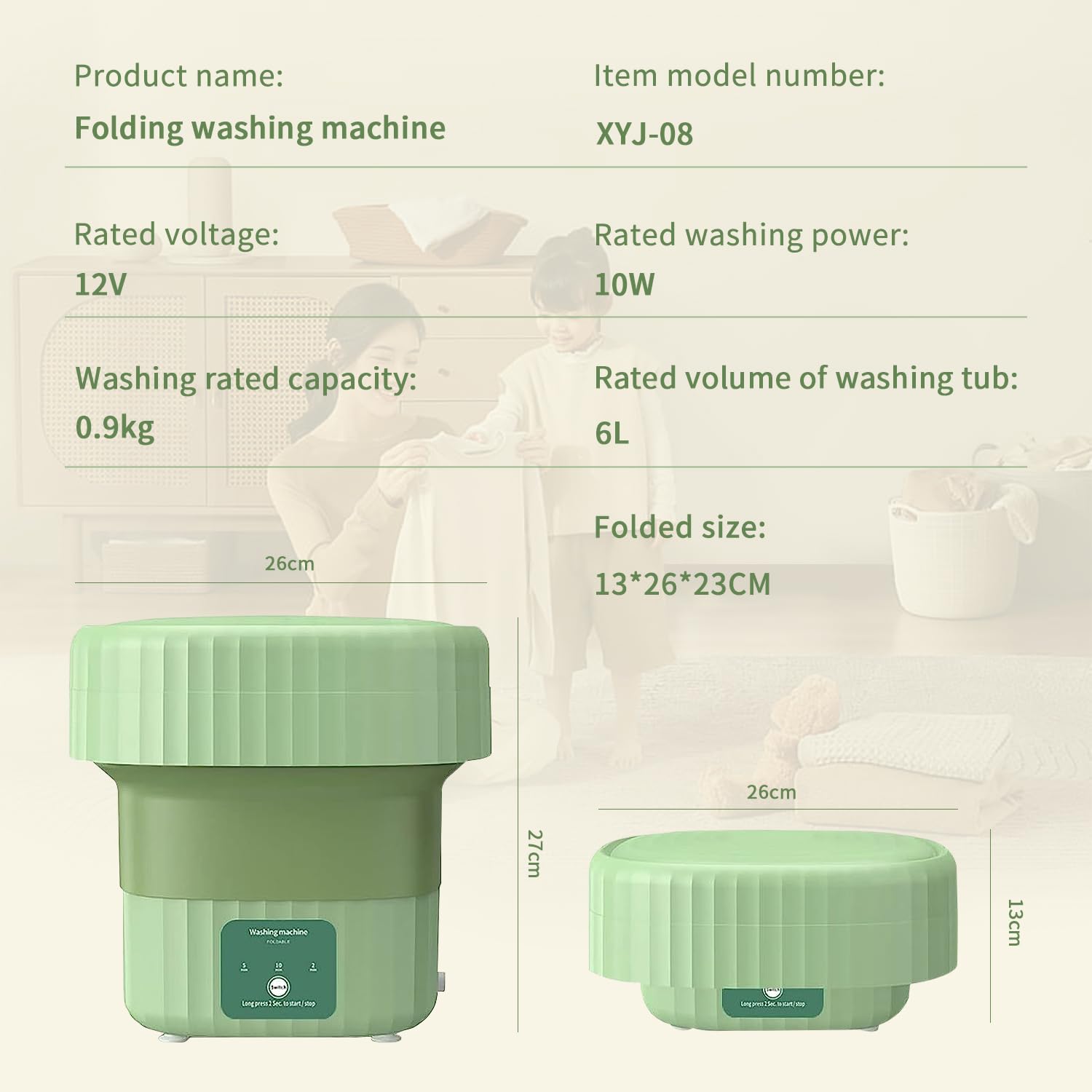 Portable Washing Machine，Foldable Mini Washing Machine - Washing Machine for Baby Clothes, Underwear or Small Items,Camping, RV, Travel, Underwear, Socks and Easy to Carry (ABS-Green)