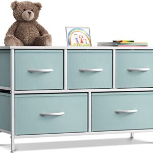 Sorbus Kids Dresser with 8 Drawers and 5 Drawer TV Stand Bundle - Matching Furniture Set - Storage Unit Organizer Chests for Clothing - Bedroom, Kids Rooms, Nursery, & Closet (Aqua)