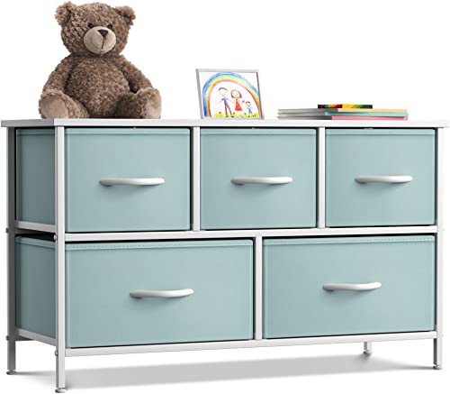 Sorbus Kids Dresser with 8 Drawers and 5 Drawer TV Stand Bundle - Matching Furniture Set - Storage Unit Organizer Chests for Clothing - Bedroom, Kids Rooms, Nursery, & Closet (Aqua)