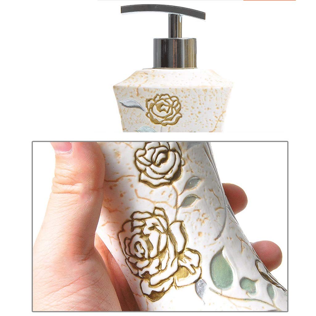 JHGCCL Countertop Soap Dispensers Golden Rose Flower Bathroom Accessory Set 5/6-piece Bathroom Set Soap Dispenser,Toothbrush Holder,Tumbler,Soap Dish,Bamboo Tray Soap dispensers (5piece Bathroom Set)