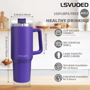 LSVUQED Insulated Cup Vacuum Insulated Stainless Steel Water Bottle,40 oz Tumbler with Handle Perfect for Car Cup Holders.(Purple)