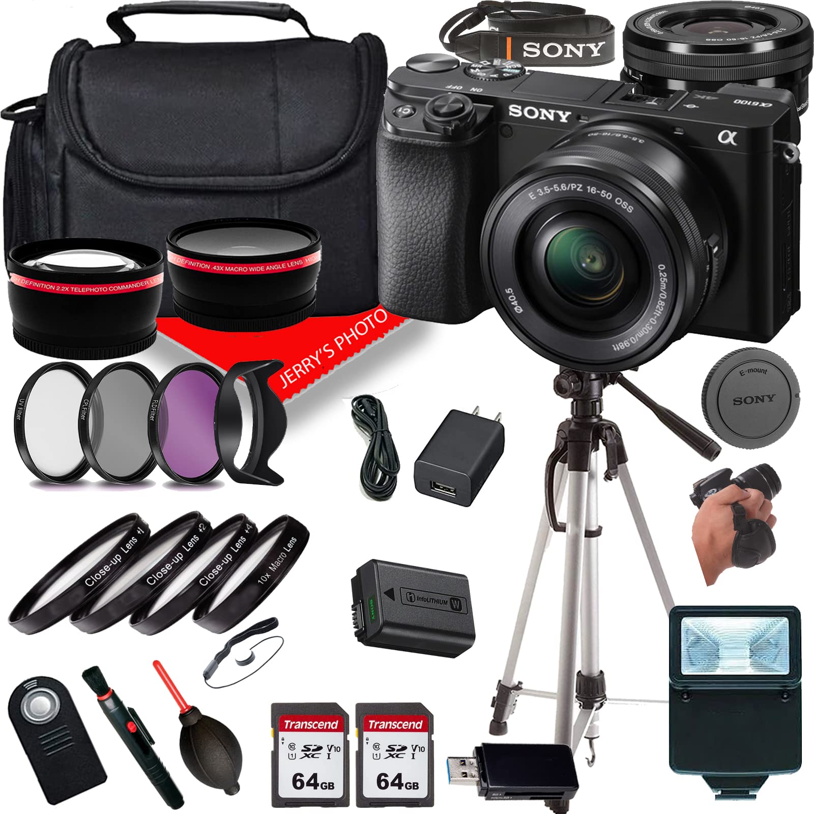 Sony a6100 Mirrorless Camera with Sony E PZ 16-50mm f/3.5-5.6 OSS Lens 128Gig Momory Cards+Lens+Case+(23PC) Bundle