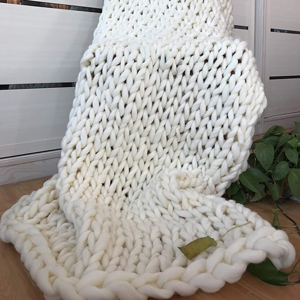 TYTOGE Blanket Blanket Throw, Cozy Chunky Knitted Blanket Handmade Yarn Pet Bed Chair Sofa Blanket Home Decor Gift (E)