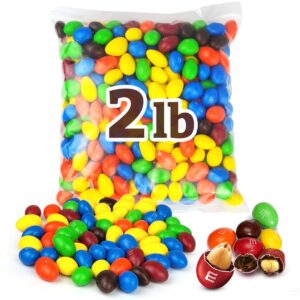 m&m peanut chocolate candies, sweet milk chocolate and peanuts bites encased in vibrant candy shell colors, delicious melt in your mouth sweet snacks for kids and adults, holiday candy bulk - 2lb classic bag
