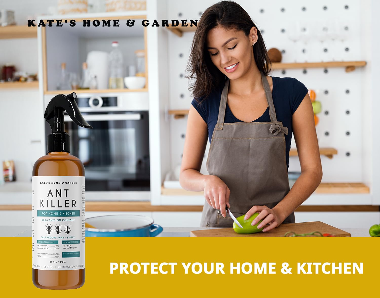 Kate's Home & Garden Ant Killer Indoor Safe for Pets and Kids (16oz) Roach & Ant Killer Spray for Indoor & Outdoor. Insecticide for Ants and Roaches with Natural Cedarwood Oil