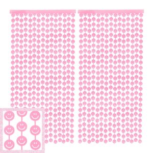 xo, fetti smiley face pink foil curtain party decorations - set of 2 | happy pastel birthday party decorations, cute bachelorette party photo booth backdrop, baby shower supplies, cute preppy party