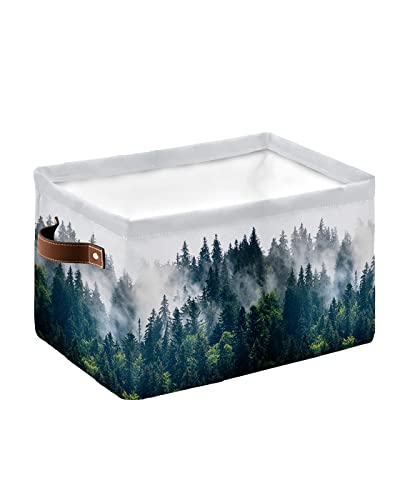 Green Forest Storage Basket for Shelves, Spring Summer Botanical Natural Scenery Storage Cube Fabric Storage Bins, Closet Organizers with Handles for Book, Toys, Cloth, 15"x11"x9.5", 1 Pack