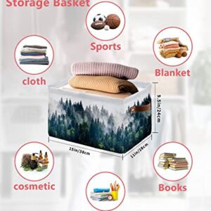 Green Forest Storage Basket for Shelves, Spring Summer Botanical Natural Scenery Storage Cube Fabric Storage Bins, Closet Organizers with Handles for Book, Toys, Cloth, 15"x11"x9.5", 1 Pack