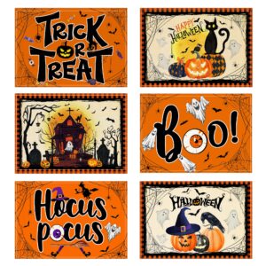 halloween placemats set of 6,12x18 inch halloween decorations place mats for dining table with treat or trick