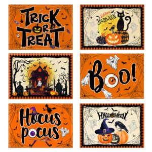 Halloween Placemats Set of 6,12x18 Inch Halloween Decorations Place Mats for Dining Table with Treat or Trick