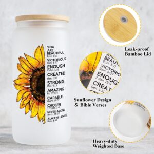 Christian Gifts for Women, Catholic Faith Religious Gift, Friendship Birthday Gifts for Friends, Spiritual Inspirational ＆ Encouragement-20 oz Can Glass, Uplifting Sunflower Gift for Sister, Mom