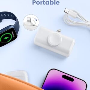 RORRY Mini Portable Charger for iPhone,5000mAh Small &Ultra-Compact 15W PD Fast Charging Power Bank Compatible with iPhone 14/13/12/11/XR/X/8 and Apple Watch Series 9/Ultra2/8/Ultra/7/6/5/4/3/SE