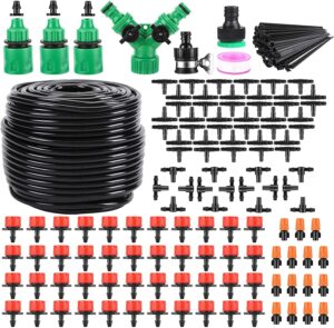 drip irrigation kit,164ft 200 pcs garden irrigation system 1/4" blank distribution tubing watering drip kit automatic irrigation equipment for garden greenhouse, flower bed,patio,lawn (green)