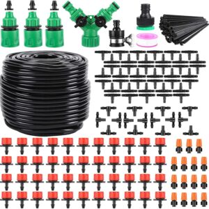 Drip Irrigation Kit,164FT 200 Pcs Garden Irrigation System 1/4" Blank Distribution Tubing Watering Drip Kit Automatic Irrigation Equipment for Garden Greenhouse, Flower Bed,Patio,Lawn (Green)