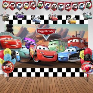 Cars Birthday Party Supplies, Lightning McQueen Birthday Party Supplies Decorations Include Banner, Foil Balloons, Tablecloth, Plates, Backdrop and Forks for Kids