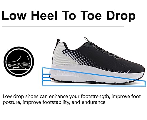 JACKSHIBO Wide Toe Box Shoes for Men Women Extra Wide Width Sneakers Road Running Walking Cloud Shoes Lightweight Breathable Cushioned Athletic Tennis Rubber Outsole Black 10women/8.5men