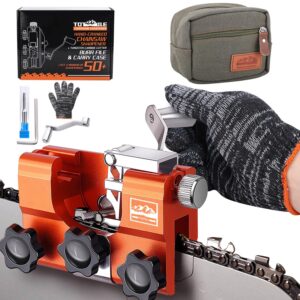 freeyou chainsaw sharpener, chainsaw sharpening jig kit with tungsten burr and portable storage bag, hand-cranked sharpening tool for 8-22 inches chain saws and electric saws. (tungsten burr)