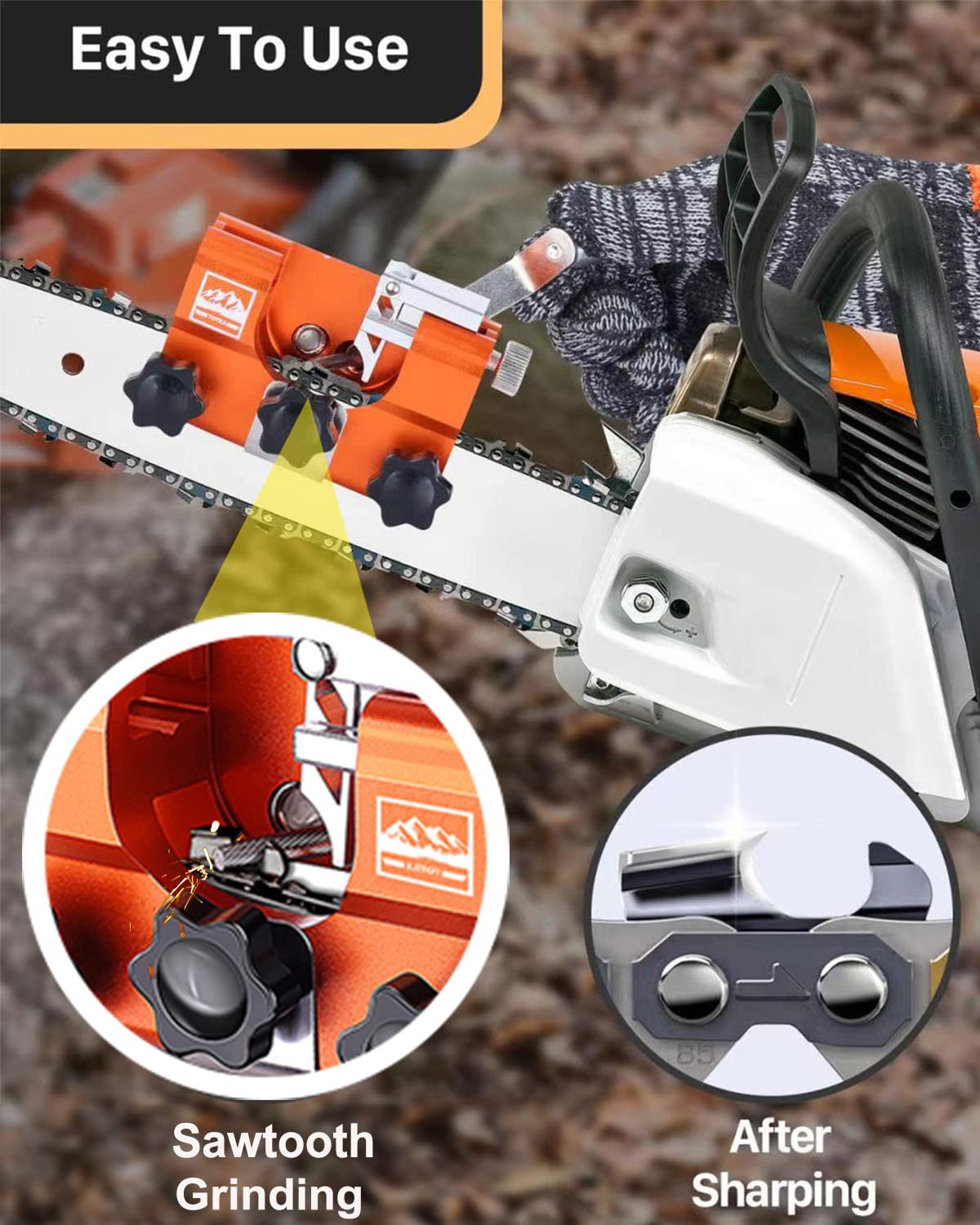 Freeyou Chainsaw Sharpener, Chainsaw Sharpening Jig Kit with Tungsten Burr and Portable Storage Bag, Hand-Cranked Sharpening Tool for 8-22 inches Chain Saws and Electric Saws. (Tungsten Burr)