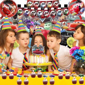 Cars Birthday Party Supplies, Lightning McQueen Birthday Party Supplies Include Banner, Foil Balloons, Backdrop, Cupcake Toppers for Lightning McQueen Cars Birthday Party Favor