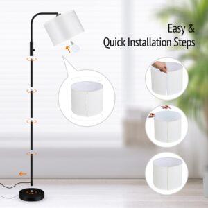 Dimmable Floor Lamp,Modern Standing Lamp with LED Bulb(1000LM,2700K),White Adjustable Lamp Shade,Rotary Switch,66.5 Inch Tall Arc Stepless Dimmable Floor Lamps for Living Room Bedroom Office Study