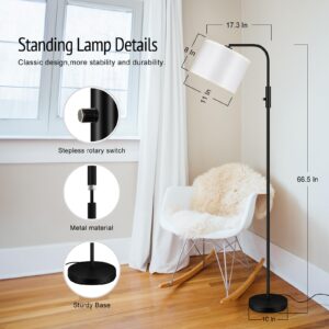 Dimmable Floor Lamp,Modern Standing Lamp with LED Bulb(1000LM,2700K),White Adjustable Lamp Shade,Rotary Switch,66.5 Inch Tall Arc Stepless Dimmable Floor Lamps for Living Room Bedroom Office Study