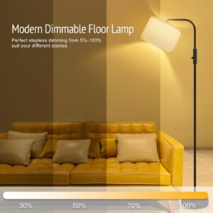 Dimmable Floor Lamp,Modern Standing Lamp with LED Bulb(1000LM,2700K),White Adjustable Lamp Shade,Rotary Switch,66.5 Inch Tall Arc Stepless Dimmable Floor Lamps for Living Room Bedroom Office Study
