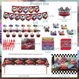 Cars Birthday Party Supplies, Lightning McQueen Birthday Decorations Include Banner, Balloons Arch, Backdrop, Tablecloth, Bottle Labels, Chocolate Stickers, Cupcake Toppers for Cars Theme Party