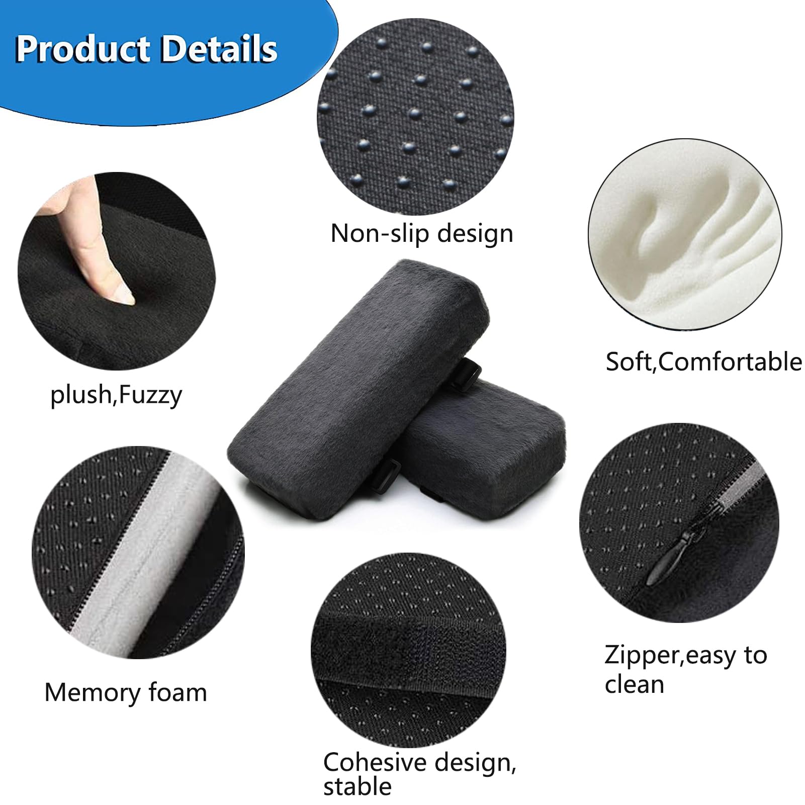 Big Ant Plush Chair armrest Cushions Elbow Pillow Pressure Relief Office Chair Gaming 2 Pack Chair armrest with Memory Foam armrest Pads,Black