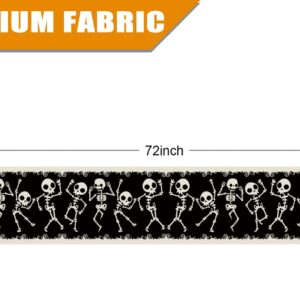 Halloween Table Runner Skeleton Dancing Funny Black Linen Seasonal Halloween Theme Decorations Home Kitchen Dining Party Decor 13 x 72 Inch