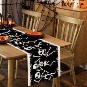 Halloween Table Runner Skeleton Dancing Funny Black Linen Seasonal Halloween Theme Decorations Home Kitchen Dining Party Decor 13 x 72 Inch