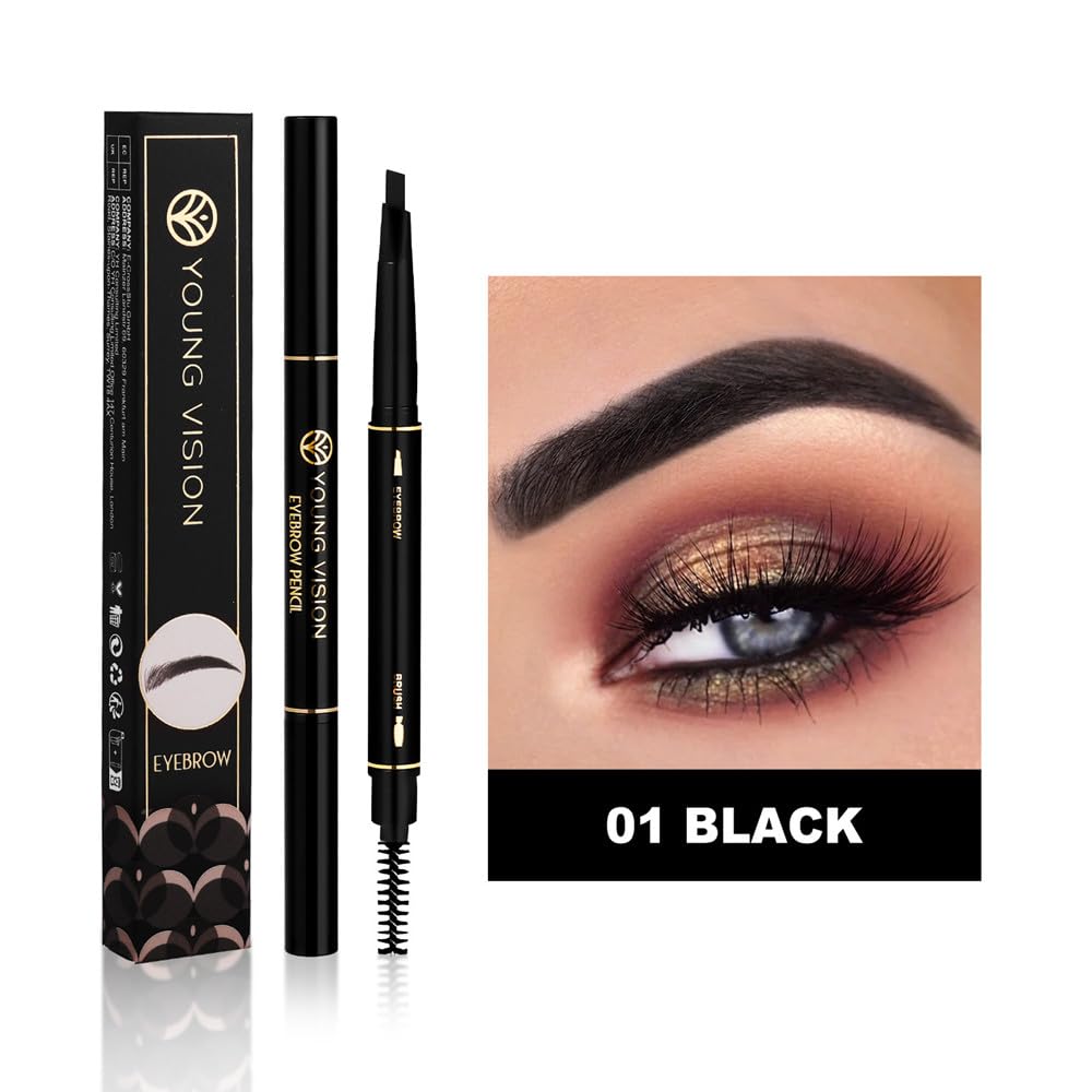 Eyebrow pencil eyebrow Eyebrow Retractable Definer Pencil, eyebrow stylist shape and fill eyebrow pencil, professional eye makeup (01 Black)