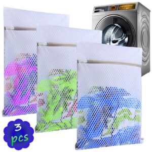 3-pack mesh laundry bags for washing machine - ideal for delicates, lingerie, bras, and shoes - resistant, breathable, and zippered wash bag for travel and home (12 x 16 inches)