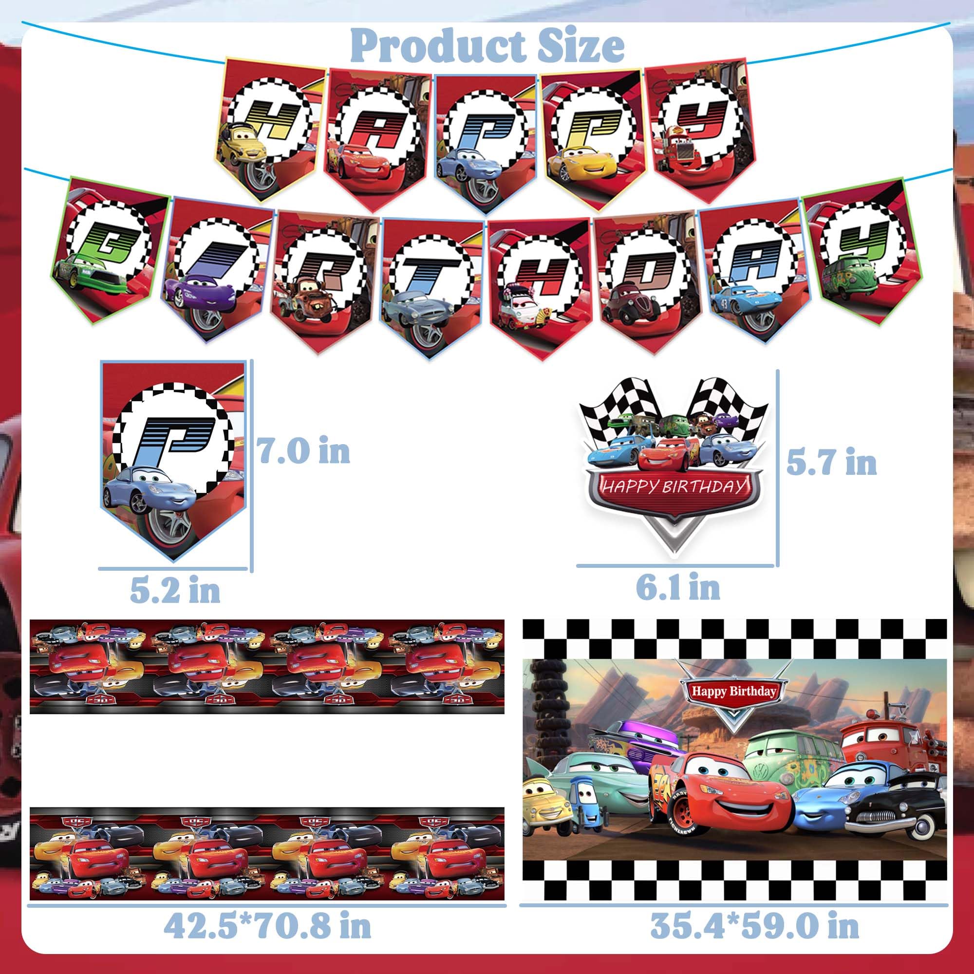 Cars Birthday Party Supplies, Lightning McQueen Cars Birthday Decorations Include Birthday Banner, Foil Balloons, Backdrop, Tablecloth, Cupcake Toppers for Boys Girls