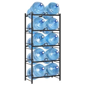 5 gallon water bottle holder 5 tiers water cooler jug rack with 10 slots heavy duty water jug storage rack for 5 gallon dispenser with floor protection for home office, black