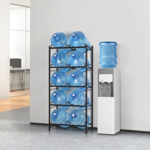 5 Gallon Water Bottle Holder 5 Tiers Water Cooler Jug Rack with 10 Slots Heavy Duty Water Jug Storage Rack for 5 Gallon Dispenser with Floor Protection for Home Office, Black