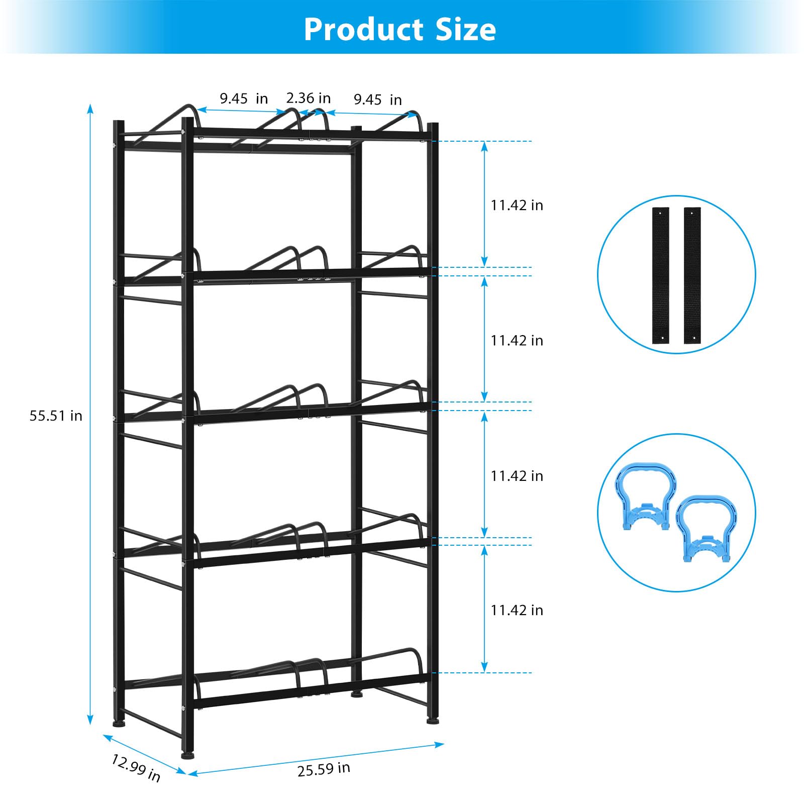 5 Gallon Water Bottle Holder 5 Tiers Water Cooler Jug Rack with 10 Slots Heavy Duty Water Jug Storage Rack for 5 Gallon Dispenser with Floor Protection for Home Office, Black