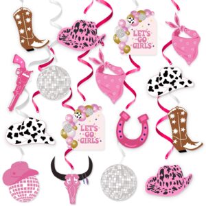 western cowgirl party decorations, 30pcs pink cowgirl birthday party decor supplies hanging swirls foil,let's go girls western disco party supplies for last rodeo bachelorette party, baby shower