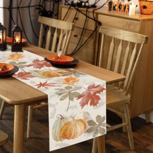 Fall Table Runner Pumpkin Maple Leaf Watercolor Vintage Table Runners Seasonal Autumn Thanksgiving Harvest Home Kitchen Dining Party Decorations 13x72 Inch