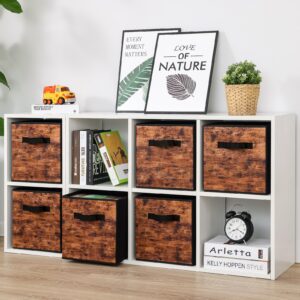 Stero Fabric Storage Cubes, 6 Pack Foldable Storage Bins with Handle, 11 Inch Storage Baskets Box for Shelves, Closet, Organizer, Rustic Brown and Black