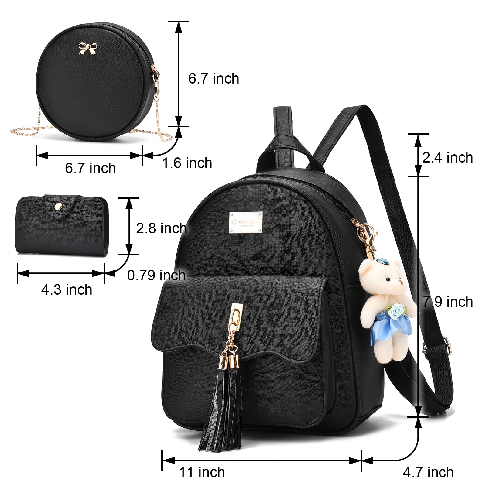 I IHAYNER Mini Backpack for Women Gifts, Cute Small Backack for Women Fashion Travel Daypacks, Mini Backpack for Women (3 Pcs, Black)