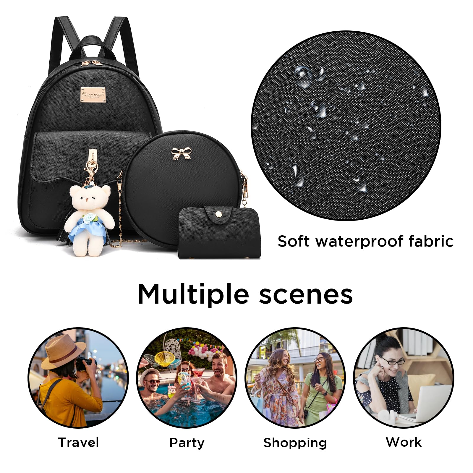 I IHAYNER Mini Backpack for Women Gifts, Cute Small Backack for Women Fashion Travel Daypacks, Mini Backpack for Women (3 Pcs, Black)